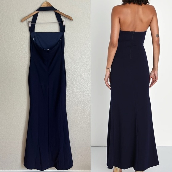 NWOT Elegant Behavior Navy Blue Halter Mermaid Maxi Dress - Picture 3 of 9